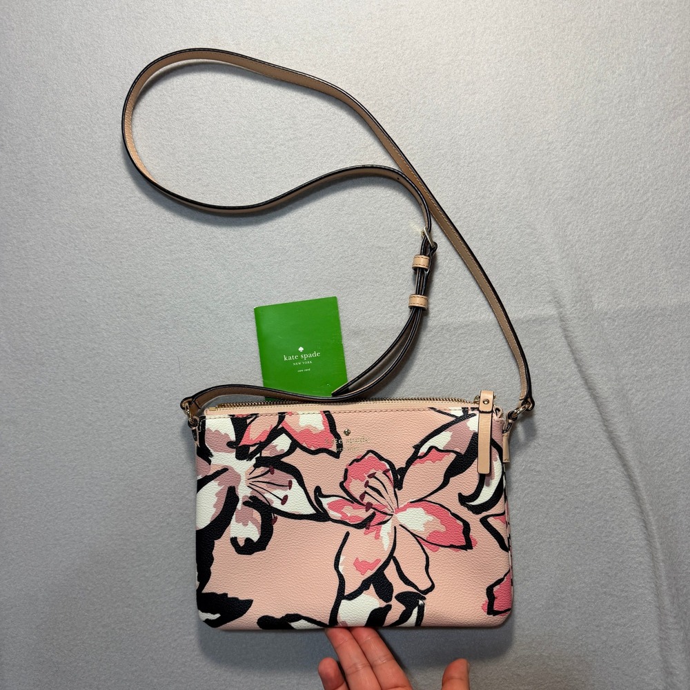 Kate Spade New York Pink Floral Zip Crossbody Bag Double Gusset Purse